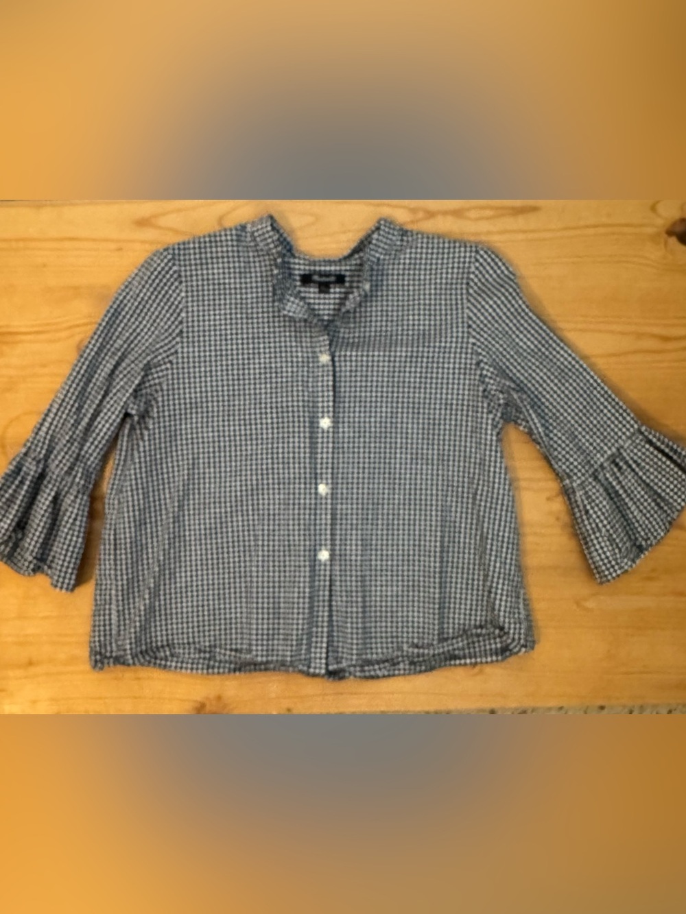 MADEWELL black & white Gingham Button-Front Top with Ruffle Sleeves